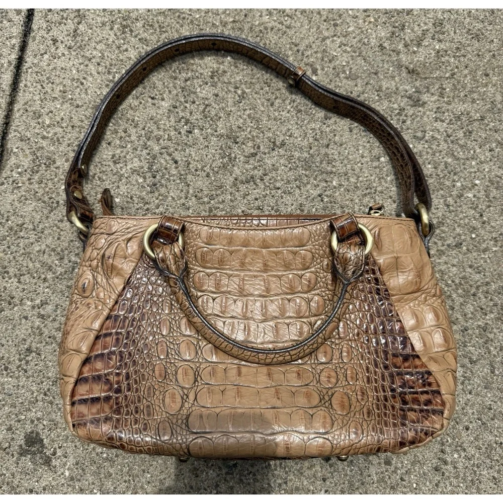 Vintage Brahmin Mini Elisa‎ Toasted Almond Tan Leather Satchel Handbag w Strap